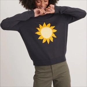 Marine Layer Sun Icon Sweater in Navy/Yellow Sun